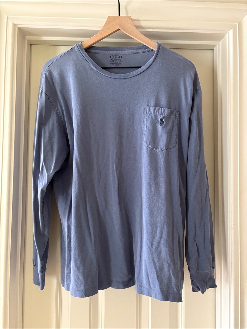 Polo by Ralph Lauren Men's Long-Sleeve Pocket Tee in Dusty Blue